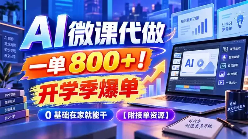 AI 微课代做，一单 800 ！开学季爆单，0 基础在家就能干【附接单资源】-51云资源