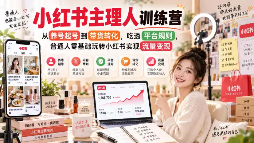 小红书主理人训练营，从养号起号到带货转化，吃透平台规则，普通人零基础玩转小红书实现流量变现-51云资源