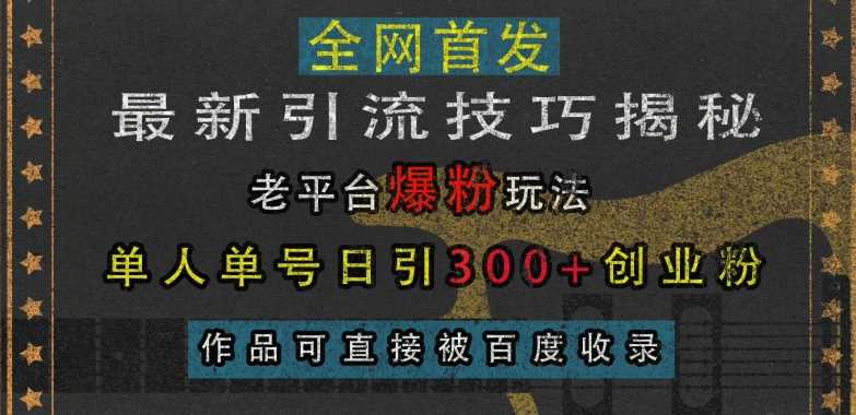 最新引流技巧揭秘，老平台爆粉玩法，单人单号日引300 创业粉，作品可直接被百度收录-51云资源