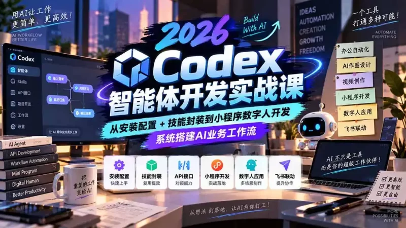 2026Codex智能体开发实战课:从安装配置 技能封装到小程序数字人开发,系统搭建AI业务工作流-51云资源