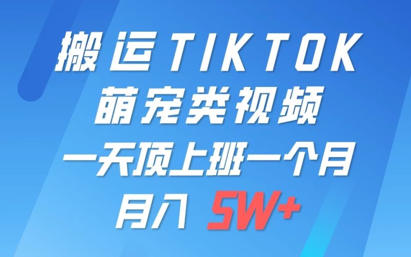 搬运tiktok萌宠视频,一部手机可做,项目长期稳定,月入5W-51云资源