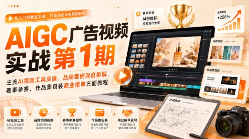 AIGC广告视频实战第1期,主流AI视频工具实操、品牌案例深度拆解、赛事参赛、作品集包装商业接单方面教程-51云资源