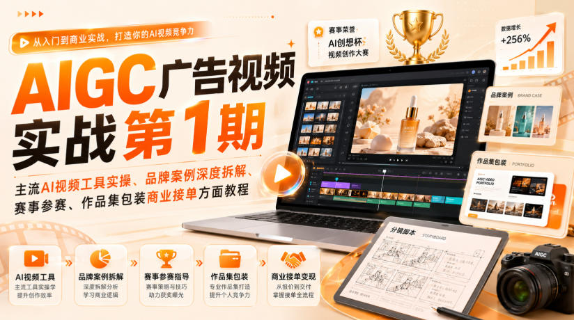 AIGC广告视频实战第1期，主流AI视频工具实操、品牌案例深度拆解、赛事参赛、作品集包装商业接单方面教程-51云资源