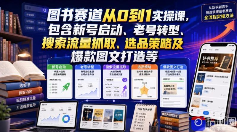 图书赛道从0到1实操课，包含新号启动、老号转型、搜索流量抓取、选品策略及爆款图文打造等-51云资源