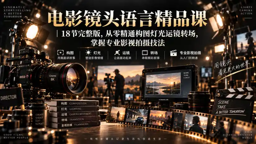 电影镜头语言精品课｜18节完整版，从零精通构图灯光运镜转场，掌握专业影视拍摄技法-51云资源