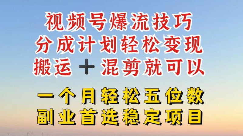 视频号分成最暴力赛道，几分钟出一条原创，最强搬运 混剪新方法，谁做谁爆【揭秘】-51云资源