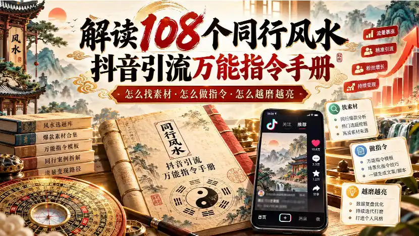 解读108个同行风水抖音引流万能指令手册，怎么找素材·怎么做指令·怎么越磨越亮【文档】-51云资源