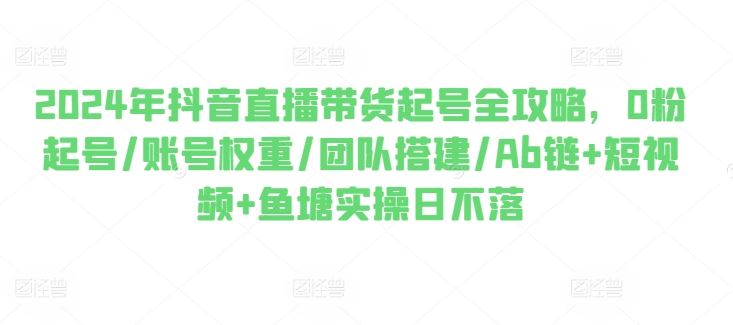 2024年抖音直播带货起号全攻略,0粉起号/账号权重/团队搭建/Ab链 短视频 鱼塘实操日不落