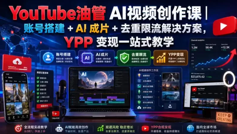 YouTube油管AI视频创作课|账号搭建 AI成片 去重限流解决方案,YPP变现一站式教学(更新0925)-51云资源