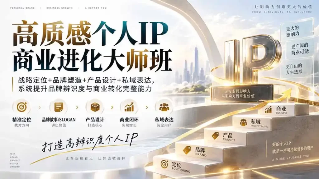 高质感个人IP商业进化大师班:战略定位 品牌塑造 产品设计 私域表达,系统提升品牌辨识度与商业转化完整能力-51云资源