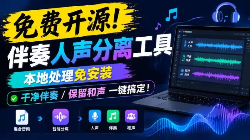 免费开源！伴奏人声分离工具，本地处理免安装，干净伴奏，保留和声一键搞定！-51云资源