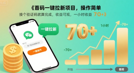 首码一键拉新项目，操作简单，接个验证码就算完成，收益可观， 一小时收益70 【揭秘】-51云资源