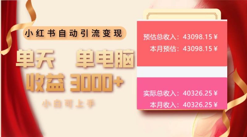 （13999期）小红书自动引流变现 单天单电脑收益3000  小白可上手-51云资源