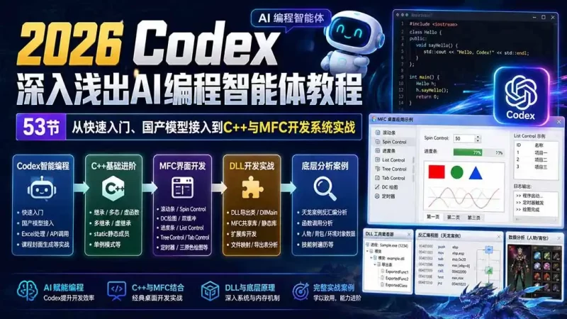 2026 Codex深入浅出AI编程智能体教程:53节从快速入门、国产模型接入到C 与MFC开发系统实战-51云资源