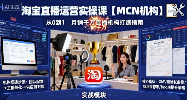 淘宝直播运营实操课【MCN机构】，从0到1做一家月销千W的直播机构-51云资源