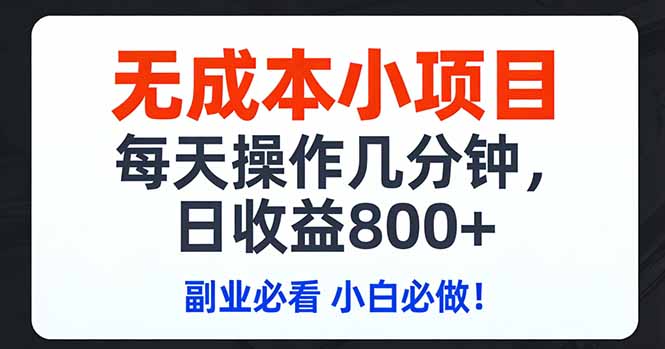 无成本小项目,每天操作几分钟,日收益800  副业必看 小白必做！-51云资源
