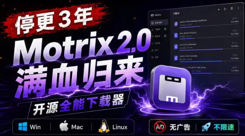 停更3年，Motrix 2.0满血归来：开源全能下载器，Win/Mac/Linux通吃，无广告不限速-51云资源
