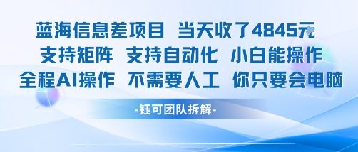 蓝海信息差项目当天收米1k  支持矩阵支持自动化小白能操作全程AI操作不需要人工你只要会电脑-51云资源