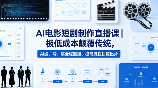 AI电影短剧制作直播课｜极低成本颠覆传统，AI编、导、演全程赋能，极简流程快速出片-51云资源