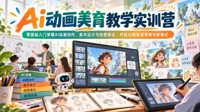 Ai动画美育教学实训营,零基础入门掌握AI动画创作、美术设计与创意表达,开启AI赋能美育教学新模式-51云资源