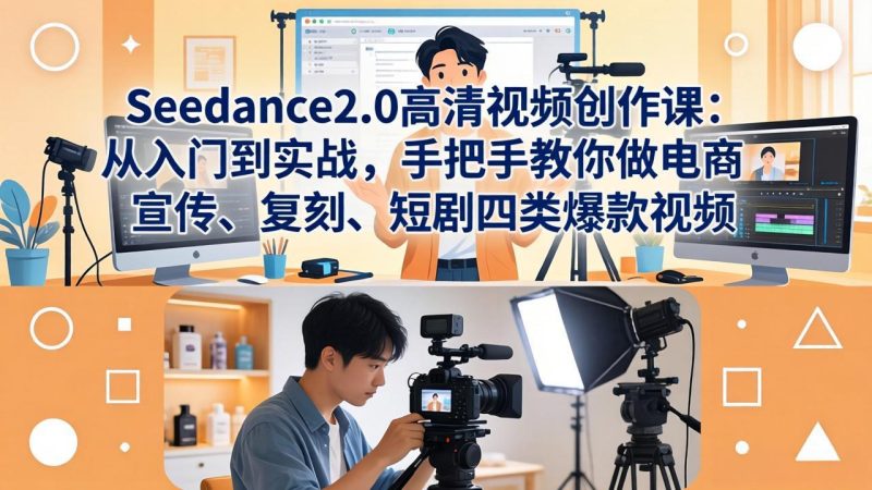 Seedance2.0高清视频创作课:从入门到实战,手把手教你做电商、宣传、复刻、短剧四类爆款视频-51云资源