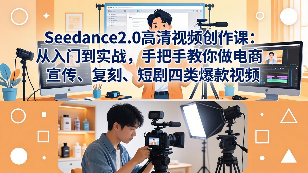 Seedance2.0高清视频创作课:从入门到实战,手把手教你做电商、宣传、复刻、短剧四类爆款视频