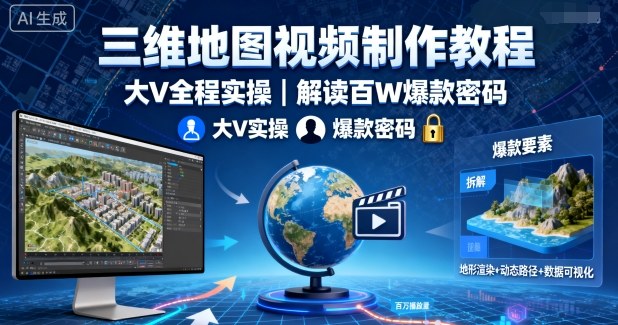 三维地图视频制作教程，大V全程实操，解读百W爆款密码-51云资源
