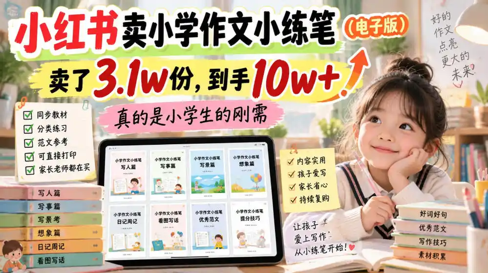 小红书卖小学作文小练笔(电子版),卖了3.1w份,到手10w ,真的是小学生的刚需-51云资源