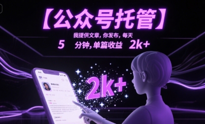 【公众号托管 】我提供文章，你发布，每天5分钟，单篇收益2k 【揭秘】-51云资源