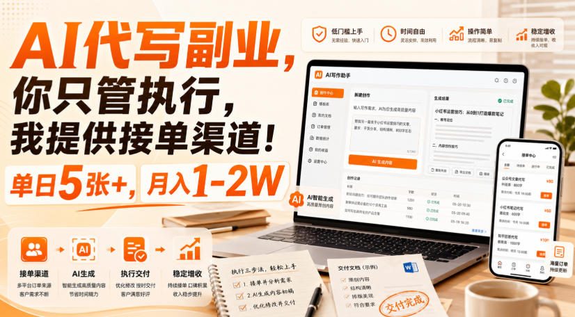 AI代写副业,你只管执行,我提供接单渠道!单日5张 ,月入1-2W【揭秘】
