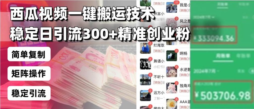 （13961期）西瓜视频一键搬运技术，稳定日引流300 精准创业粉，简单可复制给团队，…-51云资源