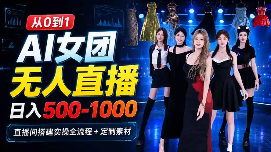 AI 女团无人直播，躺入500-1000每天，直播间搭建实操全流程 定制素材-51云资源