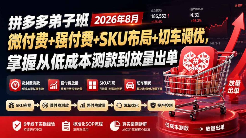 拼多多弟子班2026年8月：微付费 强付费 SKU布局 切车调优，掌握从低成本测款到放量出单-51云资源