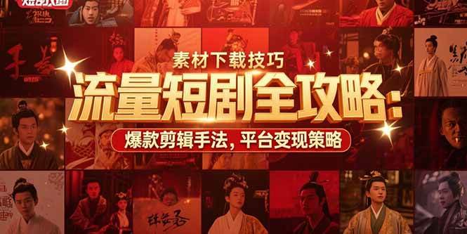 (15431期)流量短剧全攻略:素材下载技巧,爆款剪辑手法,平台变现策略