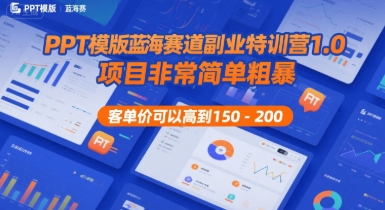 PPT模版蓝海赛道副业特训营1.0，项目非常简单粗暴，客单价可以高到150-200-51云资源