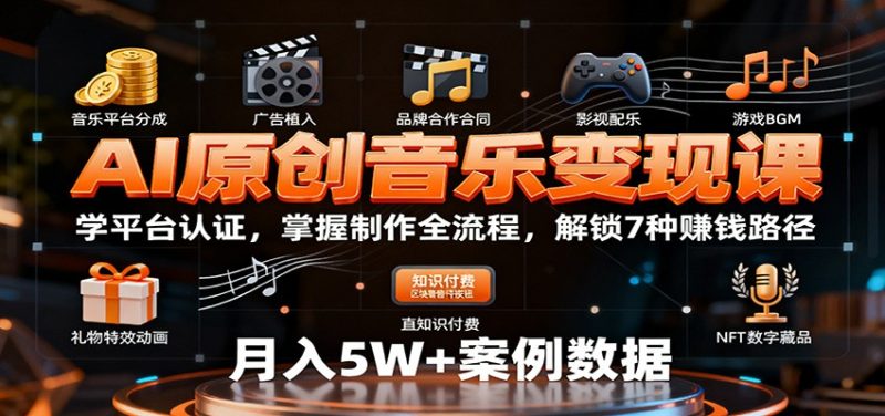 AI原创音乐变现课:学平台认证,掌握制作全流程,解锁7种赚钱路径-51云资源