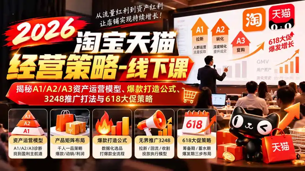 2026淘宝天猫经营策略-线下课-更新1019：揭秘A1/A2/A3资产运营模型、爆款打造公式、3248推广打法与618大促策略-51云资源