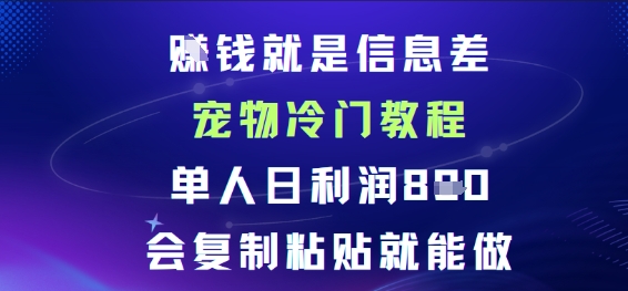 賺钱就是信息差宠物冷门教程，单人日利润日8张会复制粘贴就能做-51云资源
