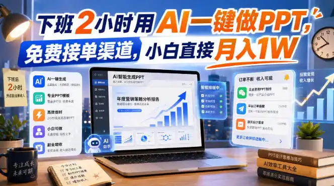 下班2小时用AI一键做PPT，免费接单渠道，小白直接月入1W【揭秘】-51云资源
