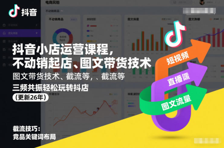抖音小店运营课程，不动销起店、图文带货技术、截流等，三频共振轻松玩转抖店(更新260815)-51云资源