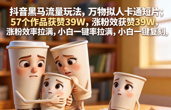 抖音黑马流量玩法,万物拟人卡通短片,57个作品获赞39W,涨粉效率拉满,小白一键复刻,保姆级拆解-51云资源