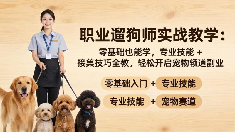 职业遛狗师实战教学：零基础也能学，专业技能   接单技巧全教，轻松开启宠物赛道副业-51云资源