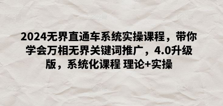 2024无界直通车系统实操课程，带你学会万相无界关键词推广，4.0升级版，系统化课程 理论 实操-51云资源