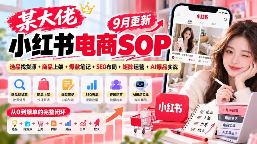 某大佬小红书电商SOP｜9月更新：选品找货源 商品上架 爆款笔记 SEO布局 矩阵运营 AI爆品实战-51云资源