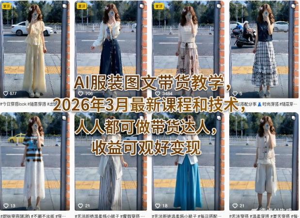 AI服装图文带货教学,2026年3月最新课程和技术,人人都可做带货达人,收益可观好变现-51云资源