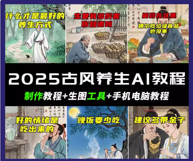 抖音AI古风养生视频教程日入五张 轻松涨粉 10W-51云资源
