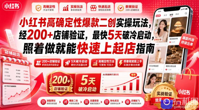 小红书高确定性爆款二创实操玩法，经200 店铺验证，最快5天破冷启动，照着做就能快速上起店指南