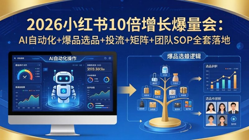 2026小红书10倍增长爆量会：AI自动化 爆品选品 投流 矩阵 团队SOP全套落地-51云资源