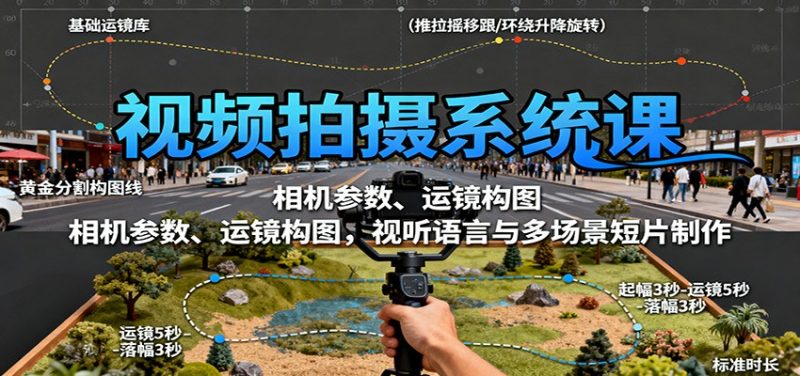 视频拍摄系统课:相机参数、运镜构图,视听语言与多场景短片制作-51云资源