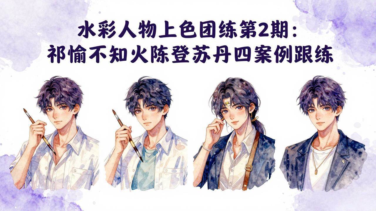 (17954期)水彩人物上色团练第2期:祁煜不知火陈登苏丹四案例跟练,手把手提升绘画能力